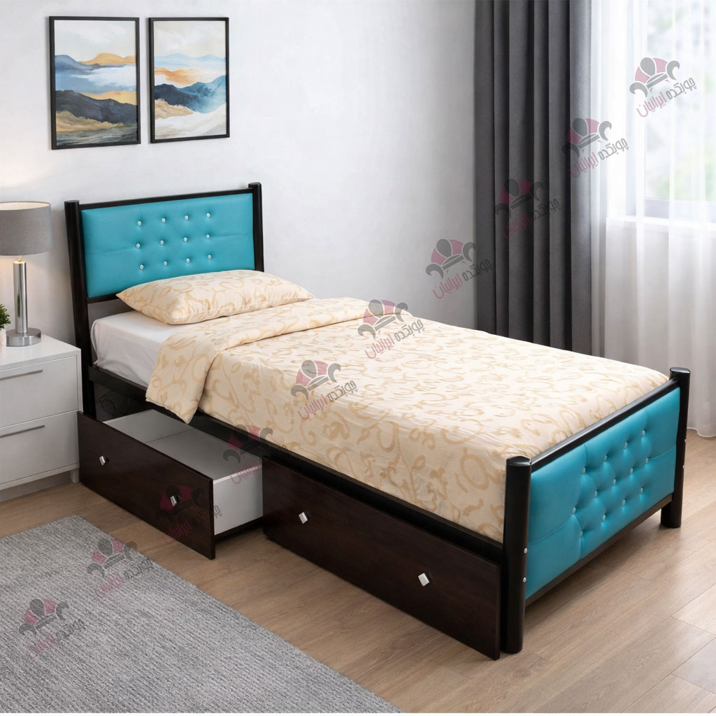 تخت خواب یک نفره فلزی لمسه